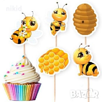 10 бр Пчела пчели пчелички топери клечки за мъфини декорация и украса, снимка 1 - Други - 40568833