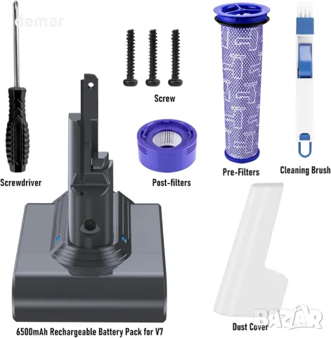 6,5 Ah резервна батерия за прахосмукачка Dyson V7, 6500mAh Li-ion батерия с филтър, снимка 7 - Други стоки за дома - 49275638