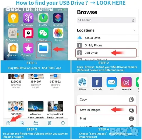  Адаптер Lightning към USB за камера за iPhone, снимка 5 - USB кабели - 50363284