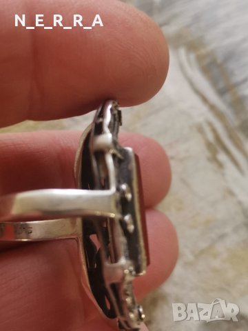 Старинен сребърен пръстен с естествен карнеол, снимка 7 - Пръстени - 39908216