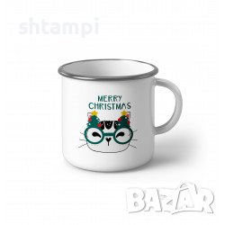 Емайлирано Канче С Котка Merry Christmas Метално Канче.подарък,изненада,Повод,, снимка 3 - Чаши - 37107542