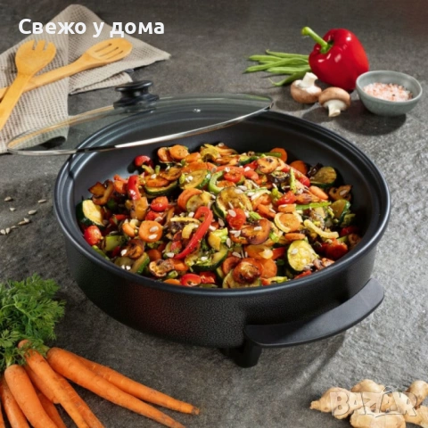 Многофункционален преносим електрически тиган Royalty Line RL-PP18214 - 42см НОВ с гаранция, снимка 3 - Мултикукъри - 53602705