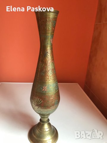 ваза месинг индийска ръчно декорирана, снимка 1 - Вази - 40677689