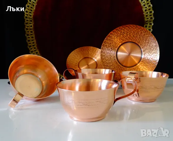 Медна чаша с чиния,чиста червена мед. 