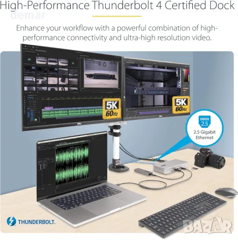 StarTech.com Thunderbolt 4 Мултидисплейна докинг станция,2x HDMI/2x DP, снимка 2 - Кабели и адаптери - 47372670