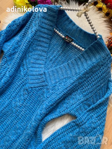 Син италиански пуловер с лъскави нишки, снимка 2 - Блузи с дълъг ръкав и пуловери - 43559580
