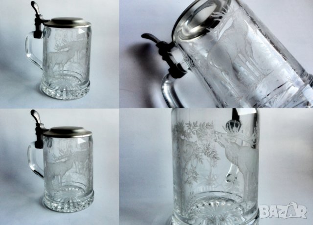 Стъклена халба за бира с елен., снимка 4 - Колекции - 39694300