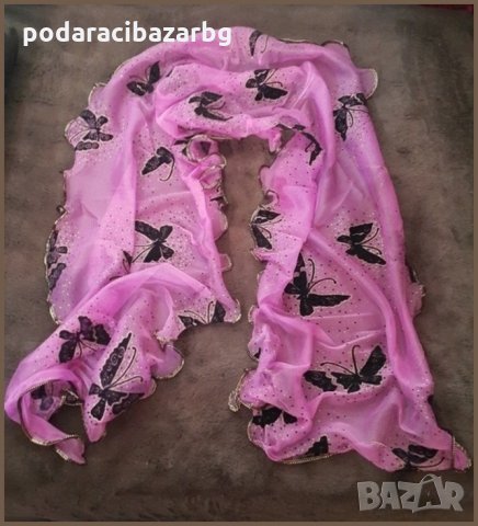 ДАМСКИ ШАЛ С БЛЕСТЯЩИ ПЕПЕРУДИ  , снимка 2 - Шалове - 26266064