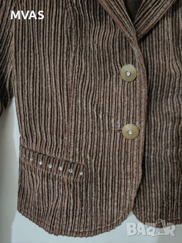 Кафяво рипсено есенно дамско вталено топло сако XS, снимка 3 - Сака - 51774446