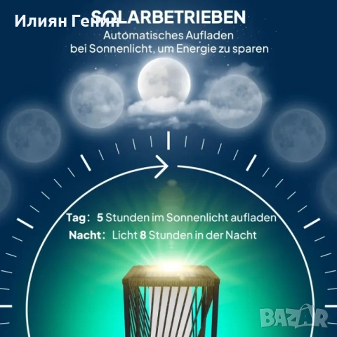 Соларна подова лампа Outsunny, ратан, със сензор за светлина, 25 LED , снимка 5 - Соларни лампи - 51782352