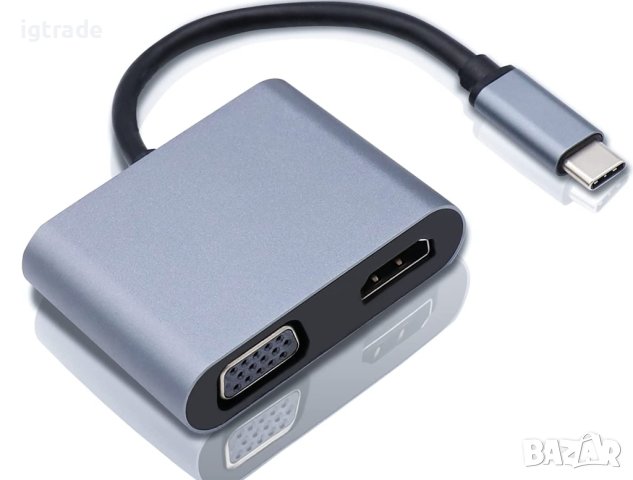 USB C към HDMI VGA адаптер - сплитер - 1 към 2 -  4k HDMI / 1080p VGA, снимка 1 - Чанти, стативи, аксесоари - 40375080