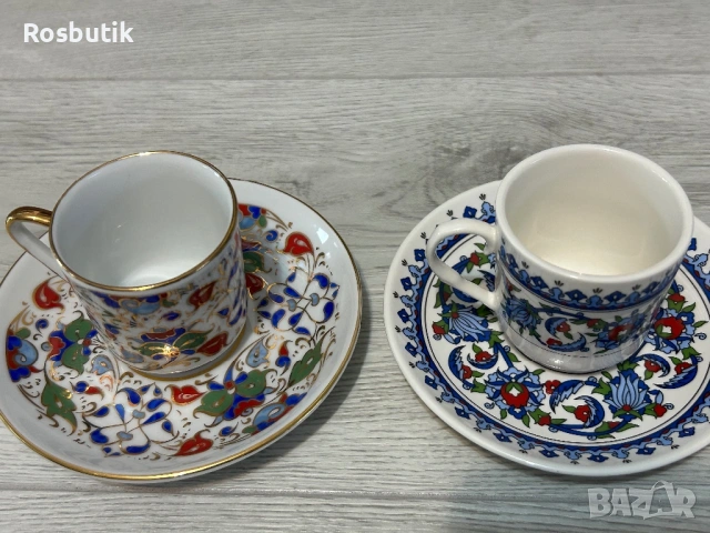 Сервиз за двама два комплекта чаши ръчно рисувани с позлата , снимка 8 - Чаши - 53454940