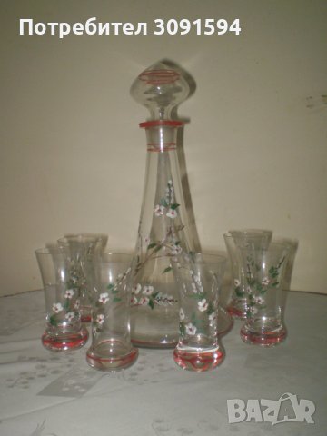 Стар сервиз за ракия ръчно рисуват 6 чаши и графа , снимка 4 - Други ценни предмети - 38800354