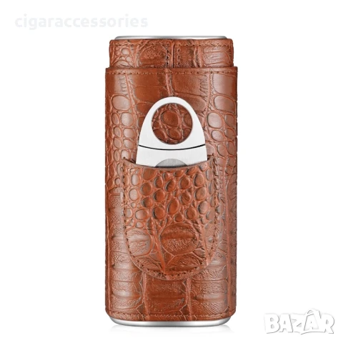 Елегантен кожен калъф за 3 пури с крокодилски ефект и резачка, снимка 7 - Табакери - 50785357