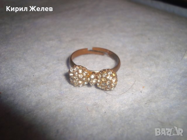 СТАР МЕДЕН КРИСТАЛЕН ФИГУРАЛЕН ВИНТИДЖ АРТ ПРЪСТЕН - ПАПИЙОНКА РЕГУЛИРУЕМ 27644, снимка 2 - Пръстени - 37514081