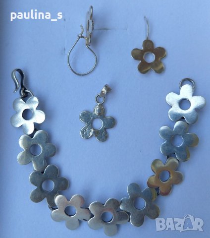 Комплект от сребърни бижута - цветя проба 925 , снимка 7 - Бижутерийни комплекти - 37375218