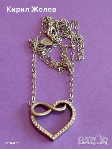 Сребърно колие с висулка съчетаваща символите на сърце и безкрайност с кристали 52399, снимка 6 - Колиета, медальони, синджири - 52835213