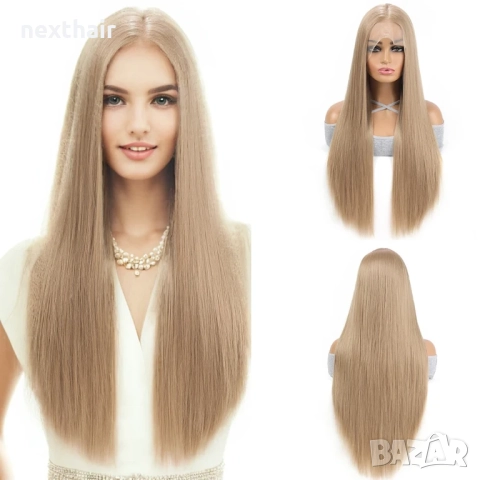 75 см тъмно руса пепелява права перука с дантела лейс фронт 13×4, снимка 3 - Аксесоари за коса - 51435808