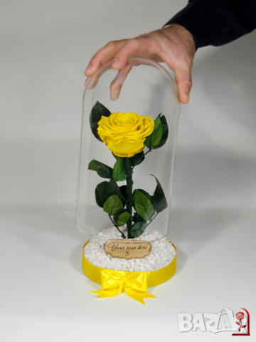 Вечна роза в ГОЛЯМА стъкленица / Оригинален Подарък за Жена / Подарък за Приятелка/ Жълта Вечна Роза, снимка 6 - Подаръци за сватба - 36455119