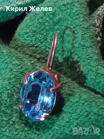СКЪПОЦЕННА СРЕБЪРНА РЕТРО ОБЕЦА СРЕБРО 925 АНГЛИЯ с ГОЛЯМ ЮВЕЛИРНО ФАСЕТИРАН СИН ЦИРКОНИЙ 31234, снимка 5 - Обеци - 40759736