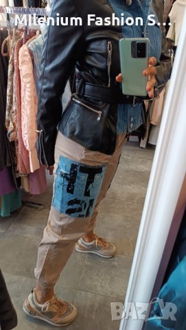 Уникално дамско кожено яке с дънков елемент, снимка 3 - Якета - 43759875