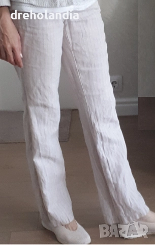 Бежов раиран ленен панталон Esprit – M (S), снимка 6 - Панталони - 51811264