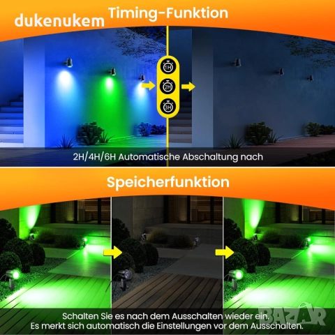 Комплект от 8 RGB градински прожектори с дистанционно управление, снимка 5 - Прожектори - 52478406