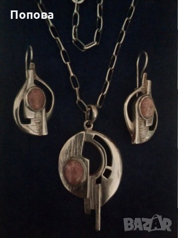 Авторски сребърен масивен комплект с естествен камък - 7/обеци и колие /, снимка 8 - Бижутерийни комплекти - 28310706