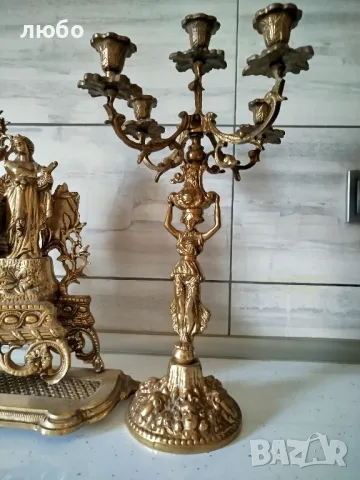 Бронзов Каминен Часовник със Свещник-70 Години Със Кварцов Механизъм Работи Перфектно , снимка 3 - Антикварни и старинни предмети - 48730927