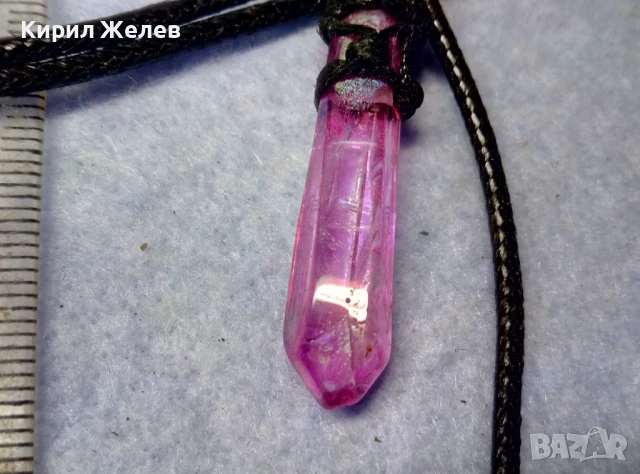 СТИЛЕН ВИНТИДЖ АРТ СКЪПОЦЕНЕН МЕДАЛЬОН ФАСЕТИРАН НАТУРАЛЕН АМЕТИСТ с ПЛЕТЕНО ШНУРЧЕ 50194, снимка 3 - Колиета, медальони, синджири - 51255644
