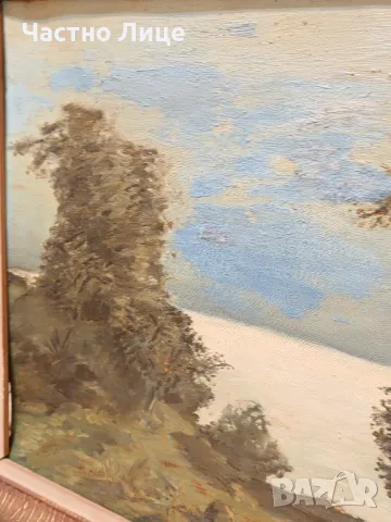 Старинна Голяма Картина Пейзаж Маслени Бои, Картон от 1930те г., снимка 4 - Антикварни и старинни предмети - 48706253