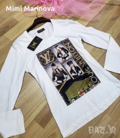 Памучна блузка с камъни и щампа Vouis Vuitton, снимка 1 - Блузи с дълъг ръкав и пуловери - 32876696