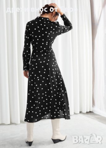 Paris Atelier & Other Stories Ежедневна лятна черна ефирна рокля на точки с дълъг ръкав, снимка 2 - Рокли - 33090888