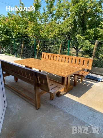 Дървена маса със скамейки, снимка 3 - Маси - 50909641