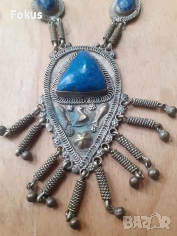 Стар етнографски дамски накит с лапис лазули за носия, снимка 2 - Антикварни и старинни предмети - 53270516