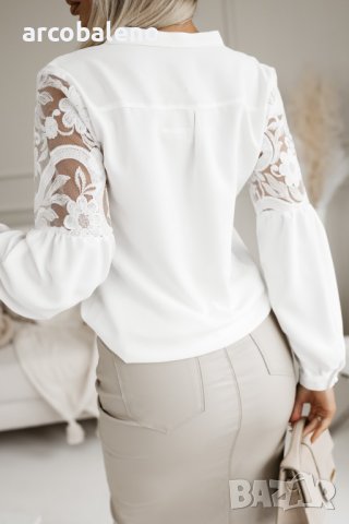 Дамска едноцветна пачуърк риза с дантела, 2цвята, снимка 7 - Ризи - 43614575