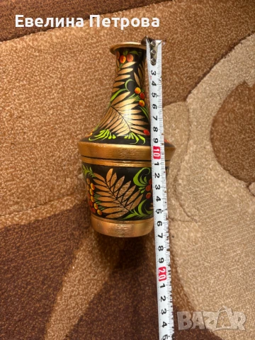 Метална рисувана ваза Хохлома, снимка 3 - Антикварни и старинни предмети - 51275274