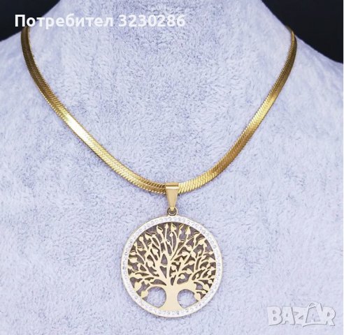 Модно Дървото на живота Колиета с кристали от неръждаема стомана, снимка 2 - Колиета, медальони, синджири - 43031756
