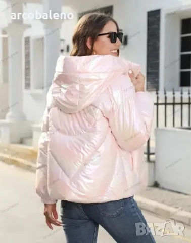 Лъскаво зимно дамско яке с качулка и семпъл дизайн, 4цвята , снимка 15 - Якета - 43010985