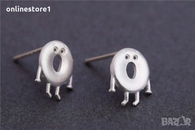 Сребърни Обеци Поничка - 925 печат сребро BT412, снимка 4 - Обеци - 28148522