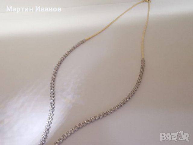 Златно колие с цирконий бяло и жълто злато , снимка 6 - Колиета, медальони, синджири - 40097469