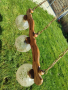 Уникален масивен дървен полилей с красиви стъкленици, синджири и розетка , снимка 3