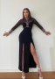 Дълга черна елегантна рокля с тюл и цепки, снимка 6