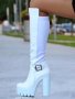 Ботуши на ток - бяла кожа с бяло ходило - 105-19, снимка 1