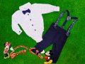 НОВ комплект от 4 части: риза (тип боди), панталон, тиранти и папионка, снимка 1 - Комплекти за бебе - 27918146