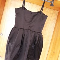 Черна къса сатенена рокля тип балон ХС, снимка 3 - Рокли - 32989532