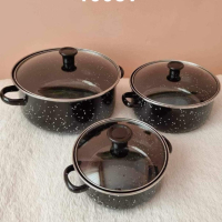 Комплект 3 броя тенджери, със 3 бр. стъклени капаци Висококачествена изработка Черни, снимка 1 - Съдове за готвене - 44906998
