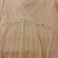 Златиста мрежеста блуза с бродирани камъчета, снимка 4 - Блузи с дълъг ръкав и пуловери - 34740848