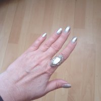 Стар сребърен пръстен 925 с натурален седеф става за всички размери , снимка 1 - Пръстени - 32311562
