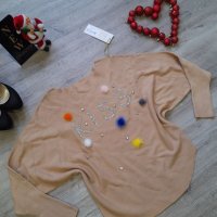 Нов уникален пуловер Kiss с камъни и косъм на намаление, снимка 2 - Блузи с дълъг ръкав и пуловери - 27352939